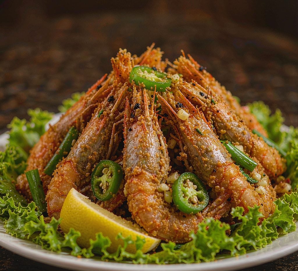 Salt and pepper shrimp with jalapeno and garlic